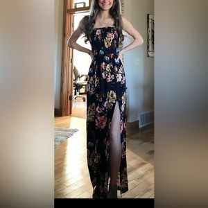 Maxi Dress Floral Strapless self Adjustable thin spaghetti Stripes dress xsmall